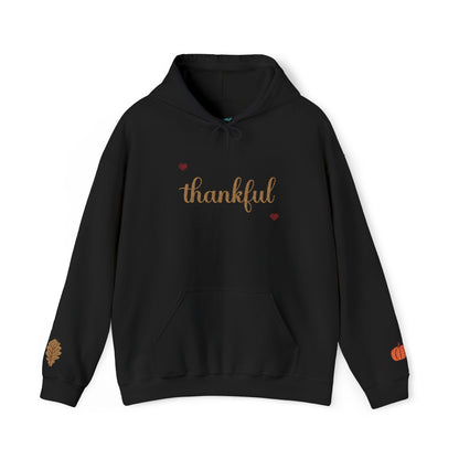 The Thankful Edit1 | Gold Embroidered Thankful Hoodie, maroon hearts (multiple colors)