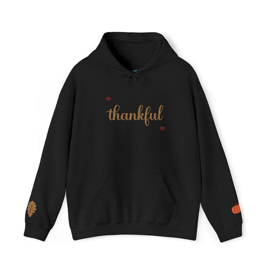 The Thankful Edit1 | Gold Embroidered Thankful Hoodie, maroon hearts (multiple colors)