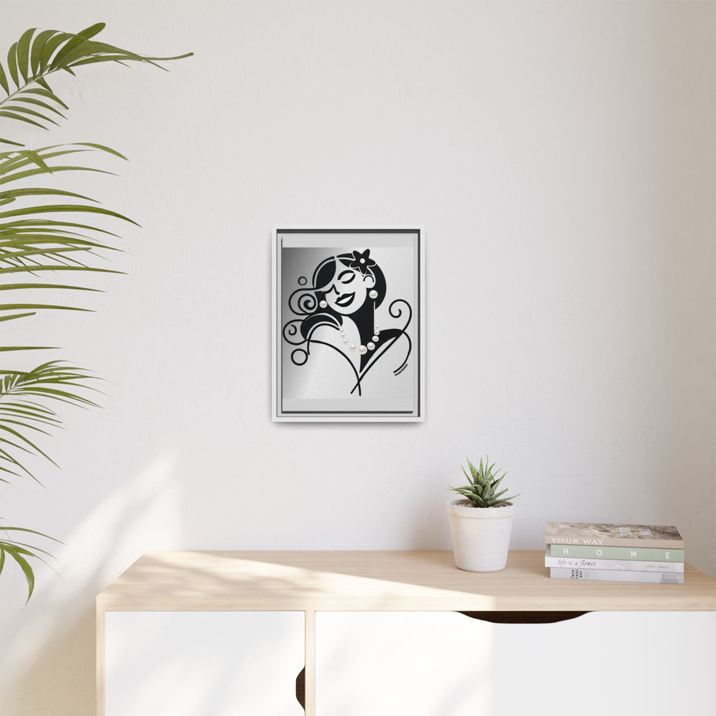 Pearls & Curls 4 | Black and White Framed Matte Canvas Wall Art (black or white frame)