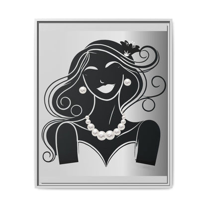 Pearls & Curls 1 | Black and White Framed Matte Canvas Wall Art