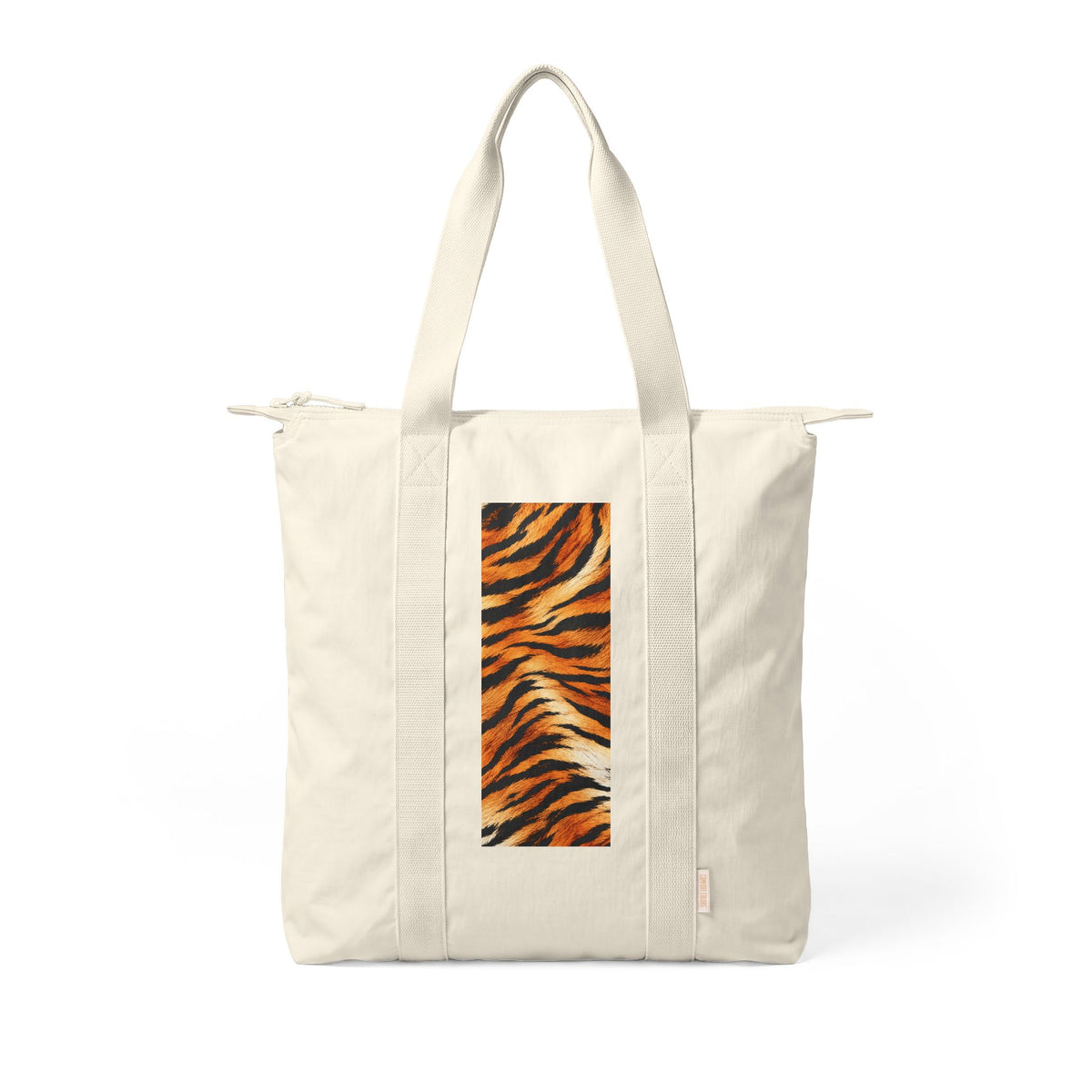 Tiger | Tiger Print Nomad Tote Bag — Zip-Top Carry-All Travel Tote (black or beige)