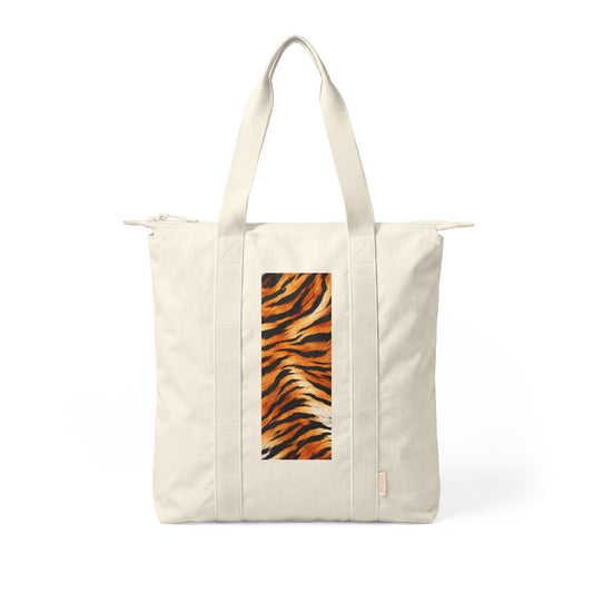 Tiger | Tiger Print Nomad Tote Bag — Zip-Top Carry-All Travel Tote (black or beige)