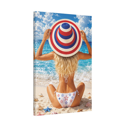 Stars, Stripes, & Sunlight | Coastal Blonde, Satin Canvas, Stretched