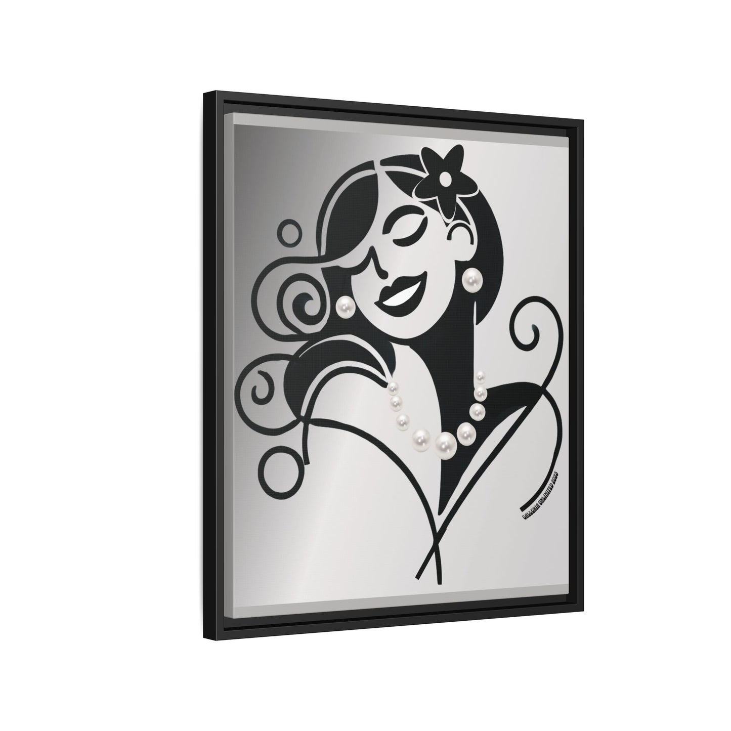 Pearls & Curls4 | Black and White - Framed Matte Canvas Art (black or white frame)