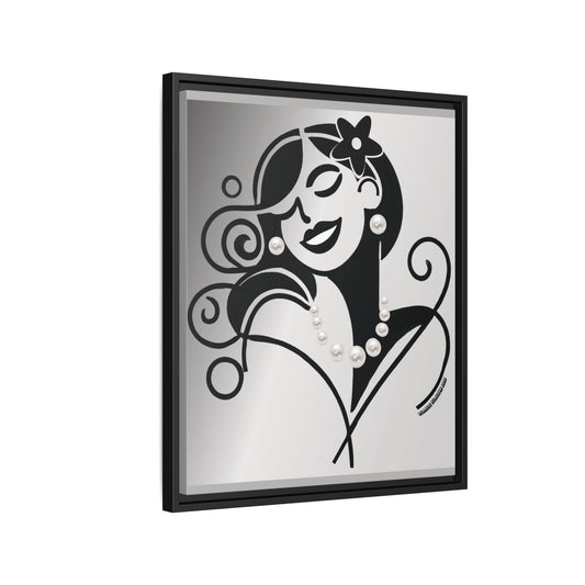 Pearls & Curls4 | Black and White - Framed Matte Canvas Art (black or white frame)