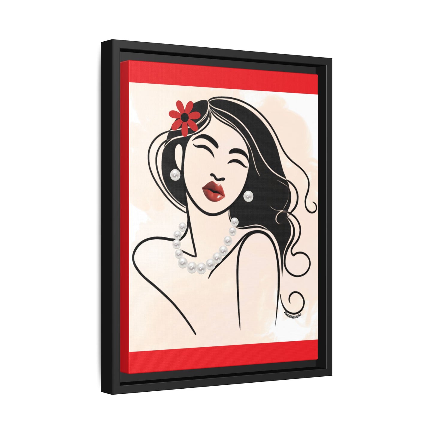 Pearls & Curls 3 | Scarlet Kiss Framed Matte Canvas Wall Art (black or white frame)