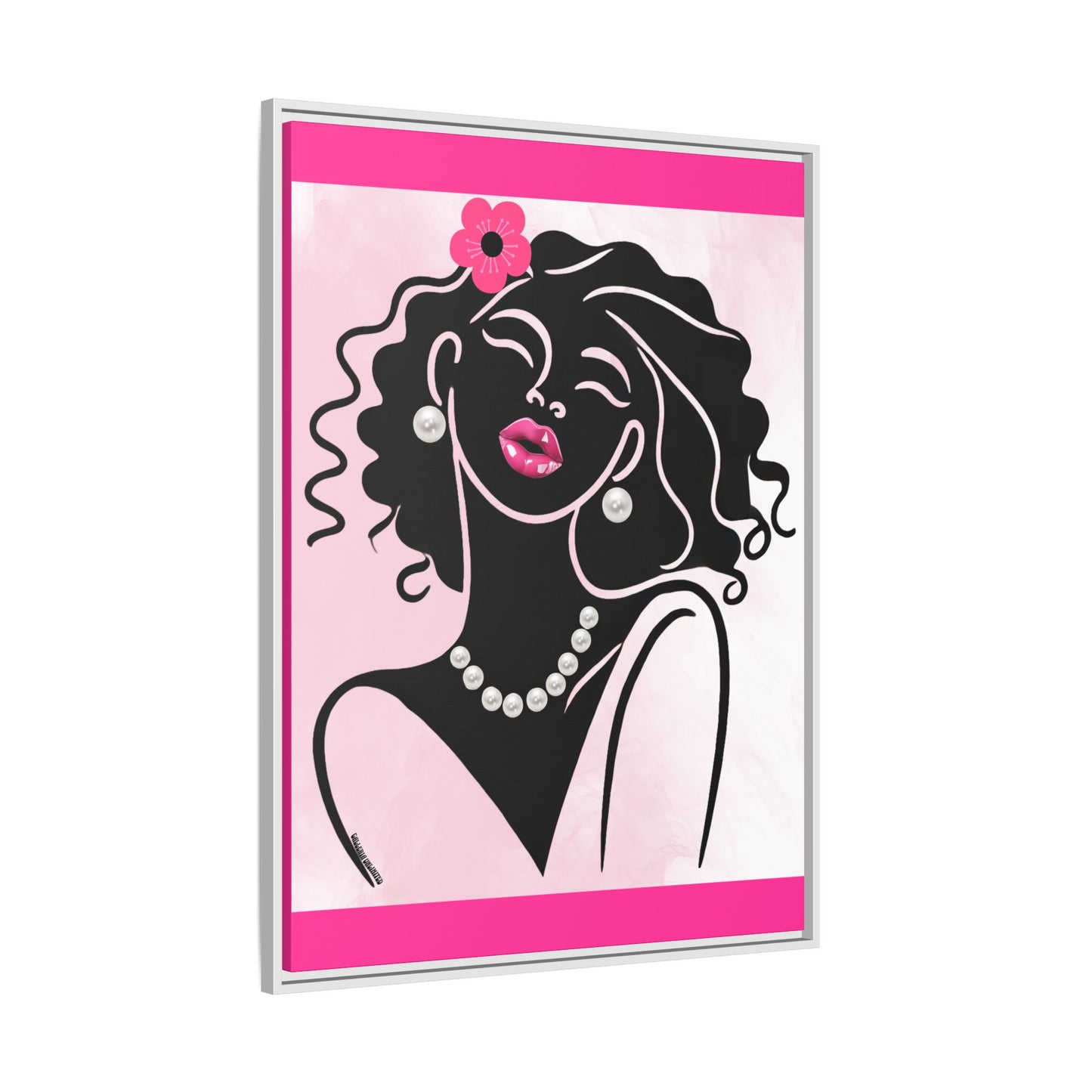 Pearls & Curls 2 | Pink Kiss Framed Matte Canvas Wall Art (black or white frame)