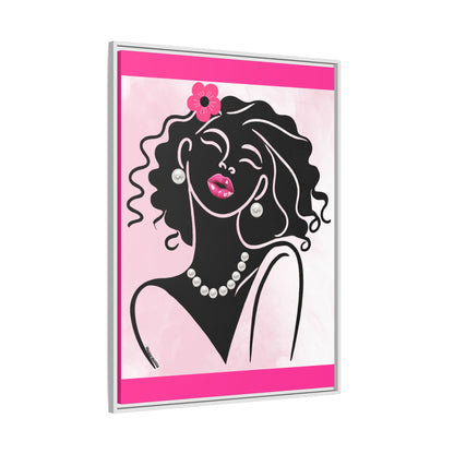 Pearls & Curls 2 | Pink Kiss Framed Matte Canvas Wall Art (black or white frame)