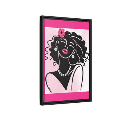 Pearls & Curls2 | Pink Pout - Framed Matte Canvas Art (black or white frame)