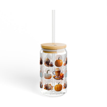 Harvest Haze 0 | Pumpkin Latte Fall Sipper Glass – 16oz Autumn Pumpkin Spice Tumbler with Straw