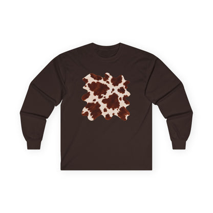 Cow | Brown & Cream Cowhide Abstract Long Sleeve Tee