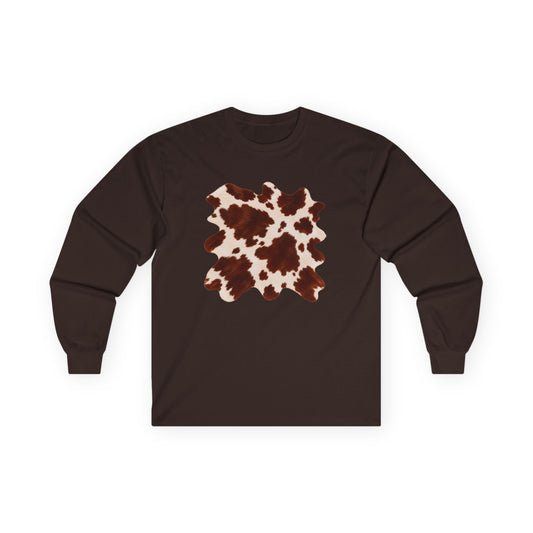 Cow | Brown & Cream Cowhide Abstract Long Sleeve Tee