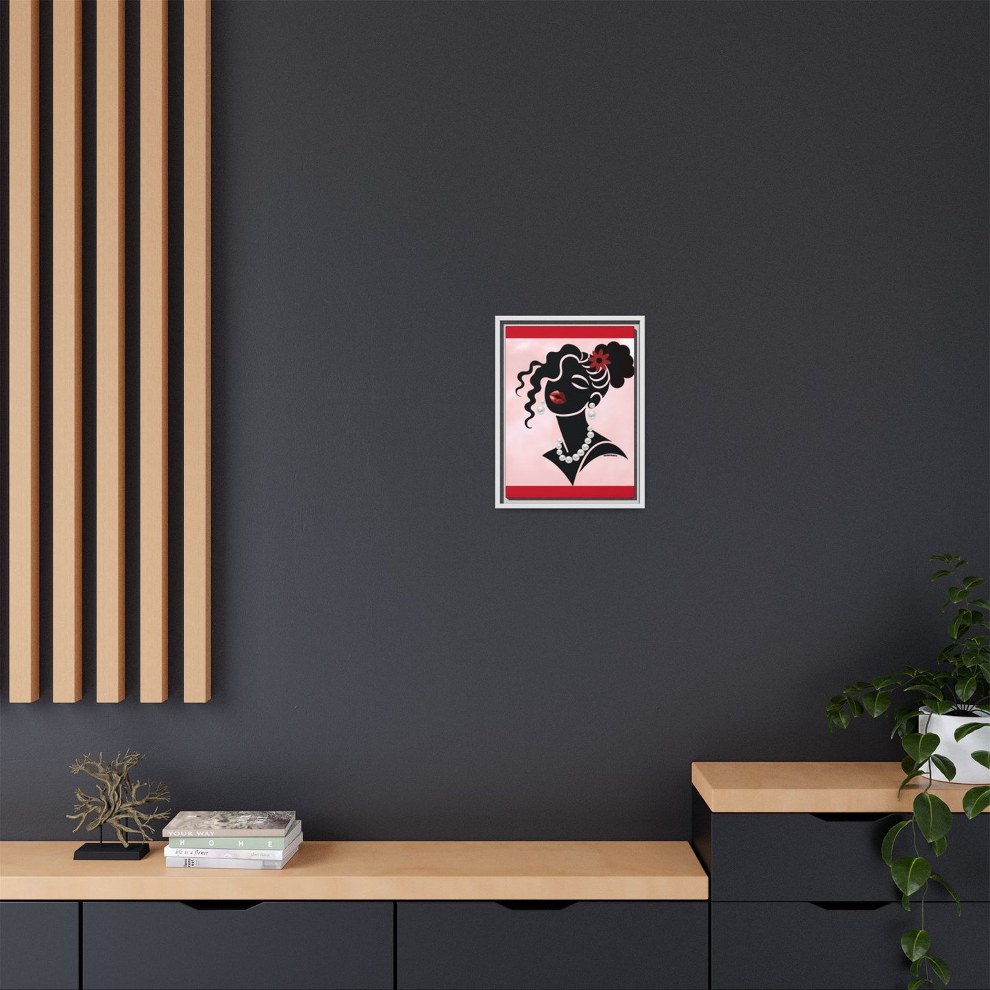 Pearls & Curls 5 | Crimson Kiss Framed Matte Canvas Wall Art (black or white frame)