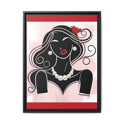 Pearls & Curls1 | Ruby Lips- Framed Matte Canvas Art (black or white frame)