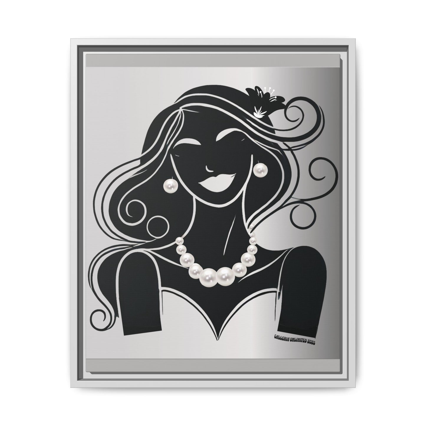 Pearls & Curls1 | Black and White - Framed Matte Canvas Art (black or white frame)