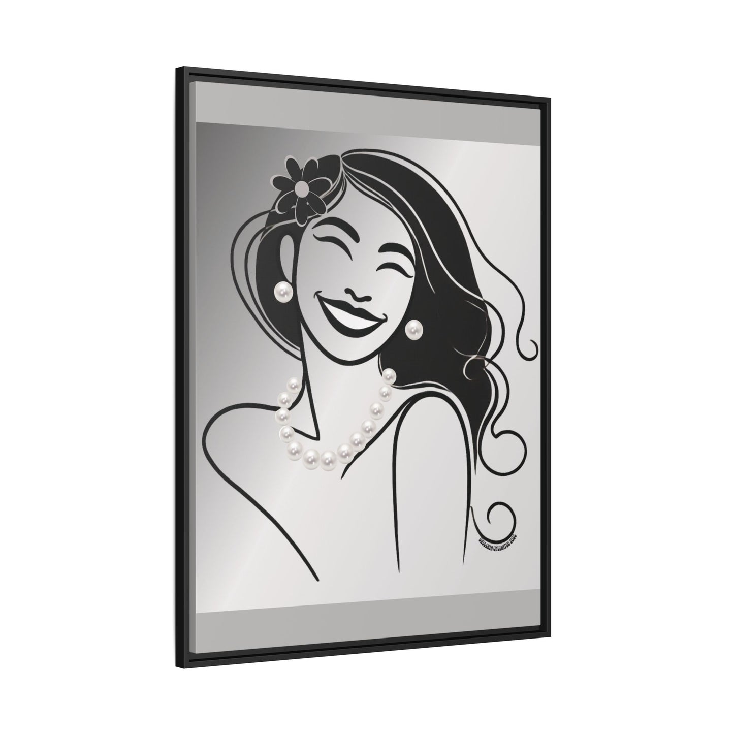 Pearls & Curls3 | Black and White - Framed Matte Canvas Art (black or white frame)