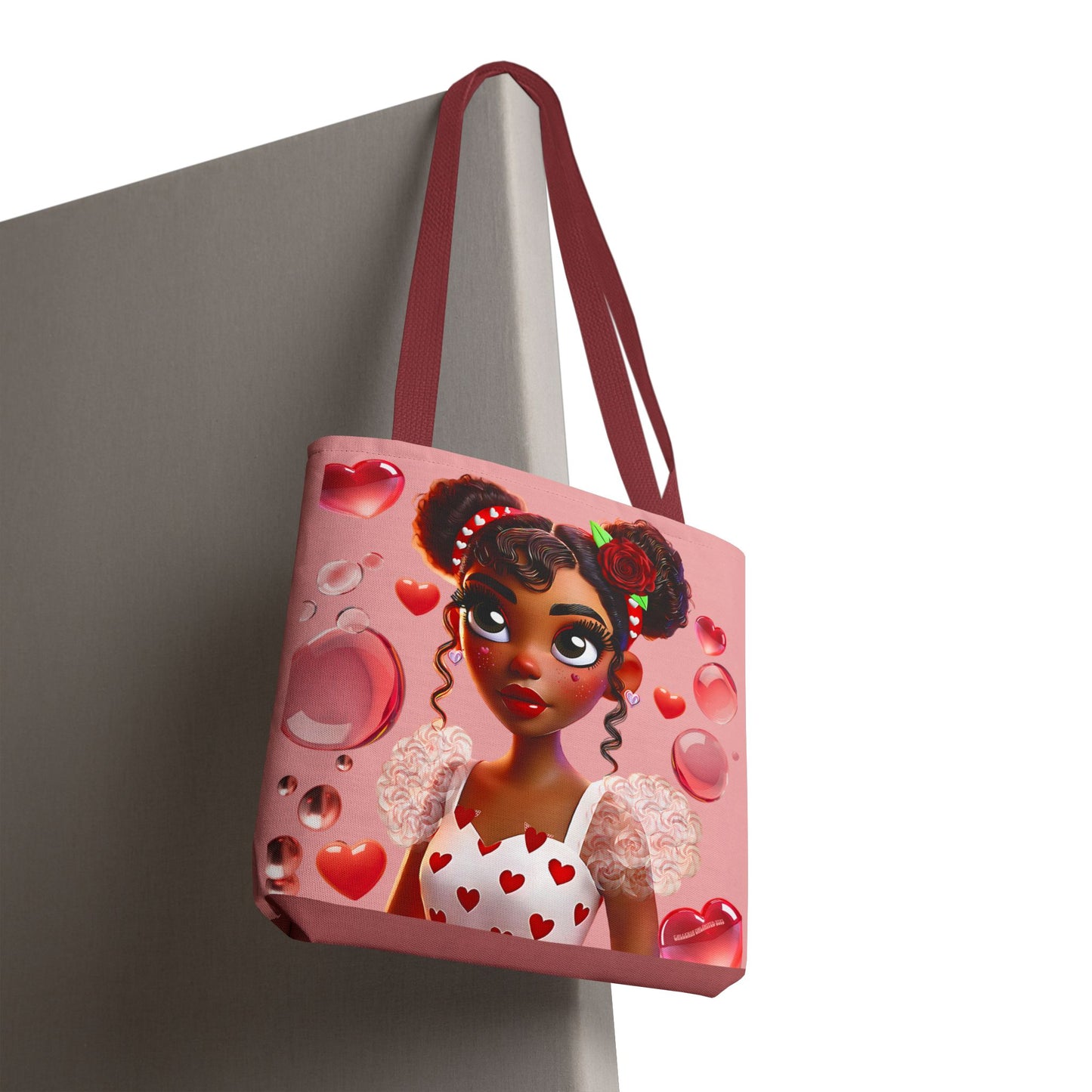 Heartbreaker Girl | Bubble Gum All -Over-Print Two-Tone Tote Bag (multiple strap colors)