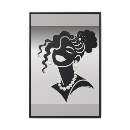 Pearls & Curls5 | Black and White - Framed Matte Canvas Art (black or white frame)