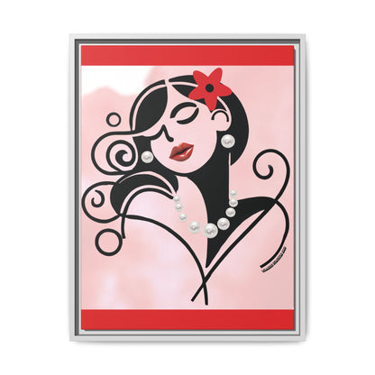 Pearls & Curls4 | Scarlet Kiss - Framed Matte Canvas Art (black or white frame)