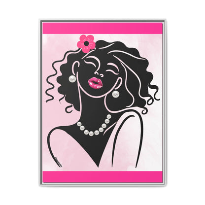 Pearls & Curls 2 | Pink Kiss Framed Matte Canvas Wall Art (black or white frame)