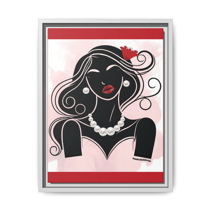 Pearls & Curls1 | Ruby Lips- Framed Matte Canvas Art (black or white frame)