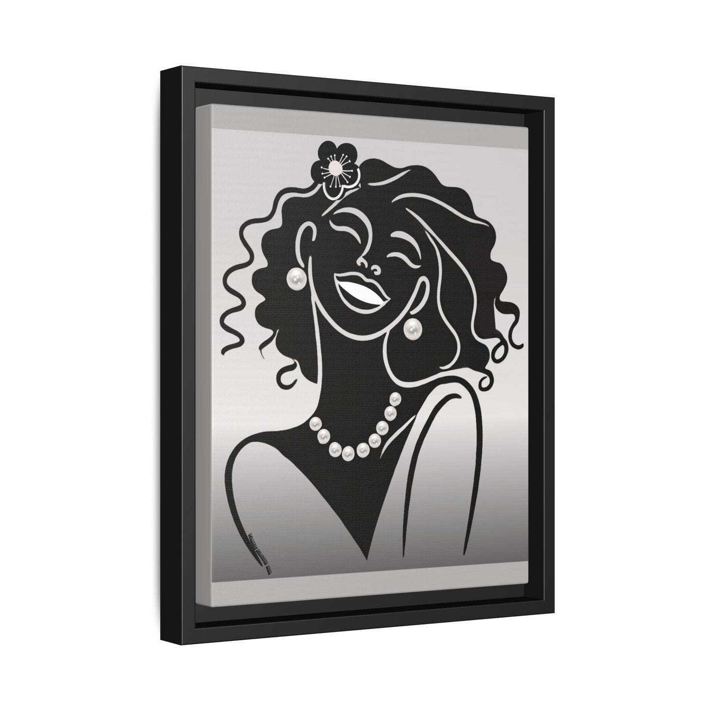Pearls & Curls2 | Black and White - Framed Matte Canvas Art (black or white frame)