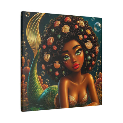 Sirens of the Gilded Sea | Emerald Sea Cavern, Satin Stretch Canvas Print