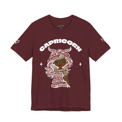 Capricorn | Word Art Graphic Tee (garnet) -- "Capricorn" Definition on Back