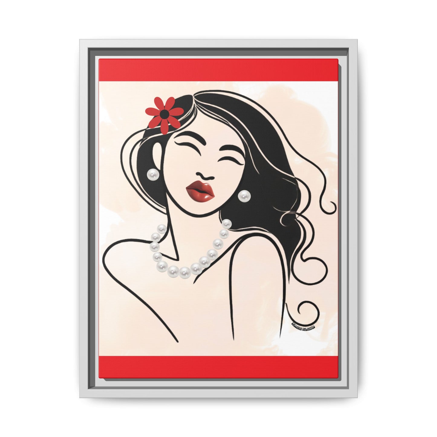 Pearls & Curls 3 | Scarlet Kiss Framed Matte Canvas Wall Art (black or white frame)