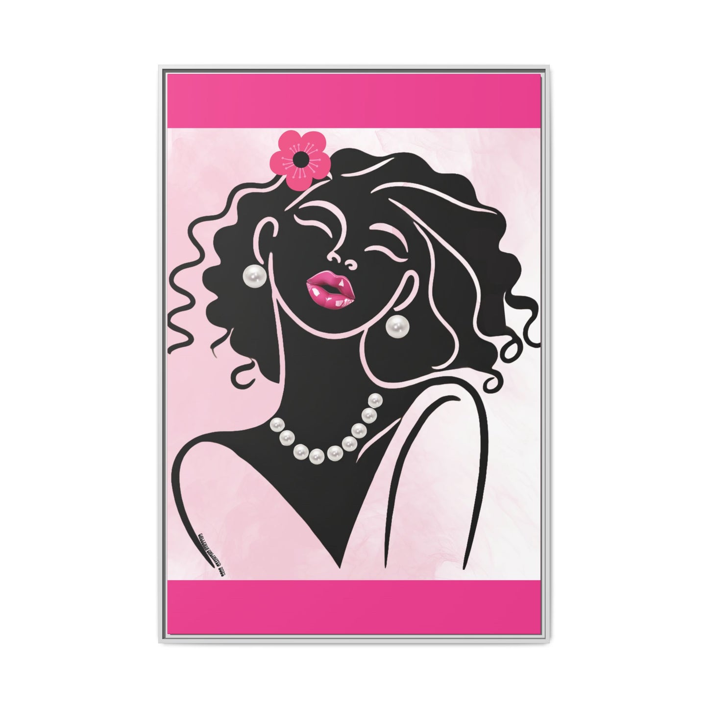 Pearls & Curls2 | Pink Pout - Framed Matte Canvas Art (black or white frame)