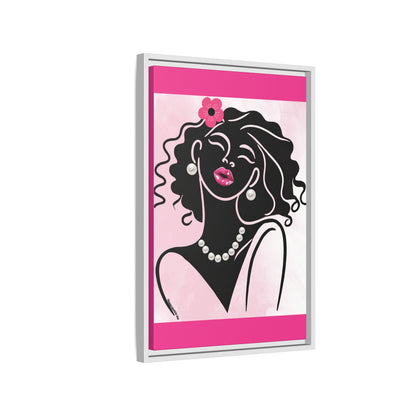 Pearls & Curls2 | Pink Pout - Framed Matte Canvas Art (black or white frame)
