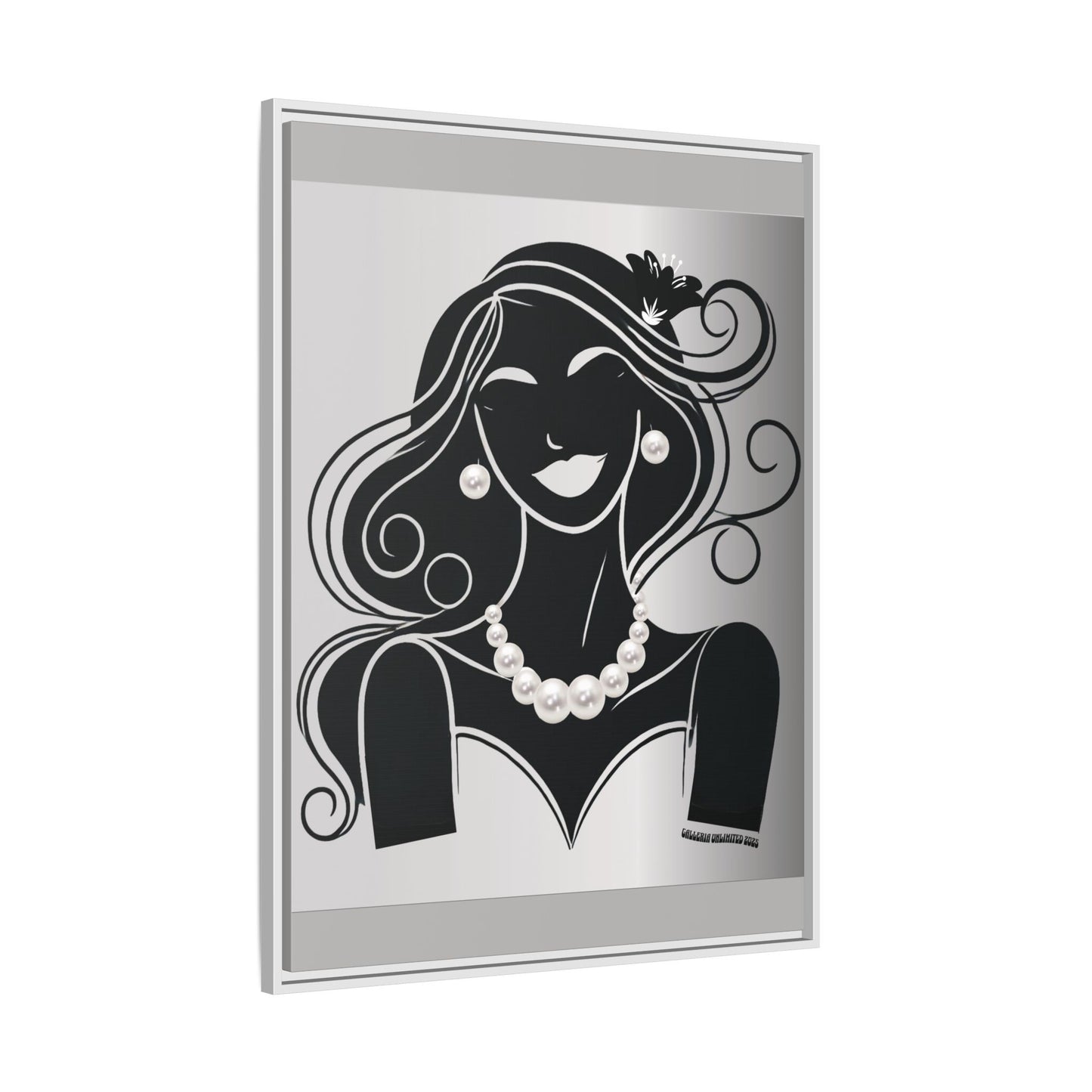 Pearls & Curls1 | Black and White - Framed Matte Canvas Art (black or white frame)