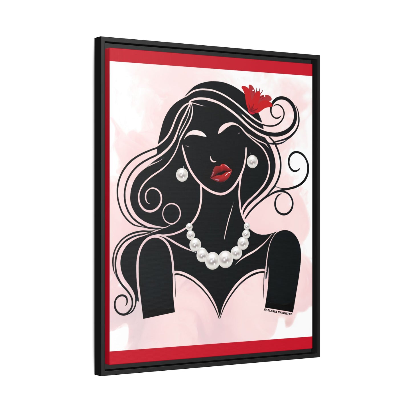 Pearls & Curls 1 | Ruby Kiss Framed Matte Canvas Wall Art (black or white frame)