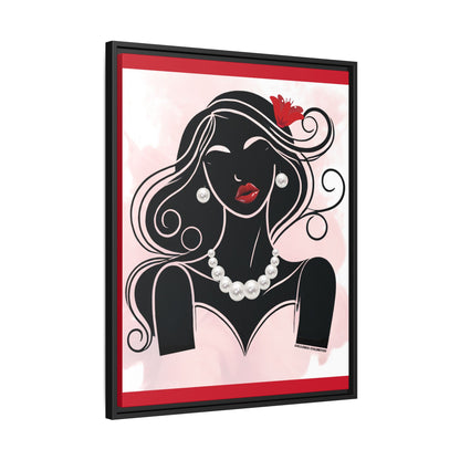 Pearls & Curls 1 | Ruby Kiss Framed Matte Canvas Wall Art (black or white frame)