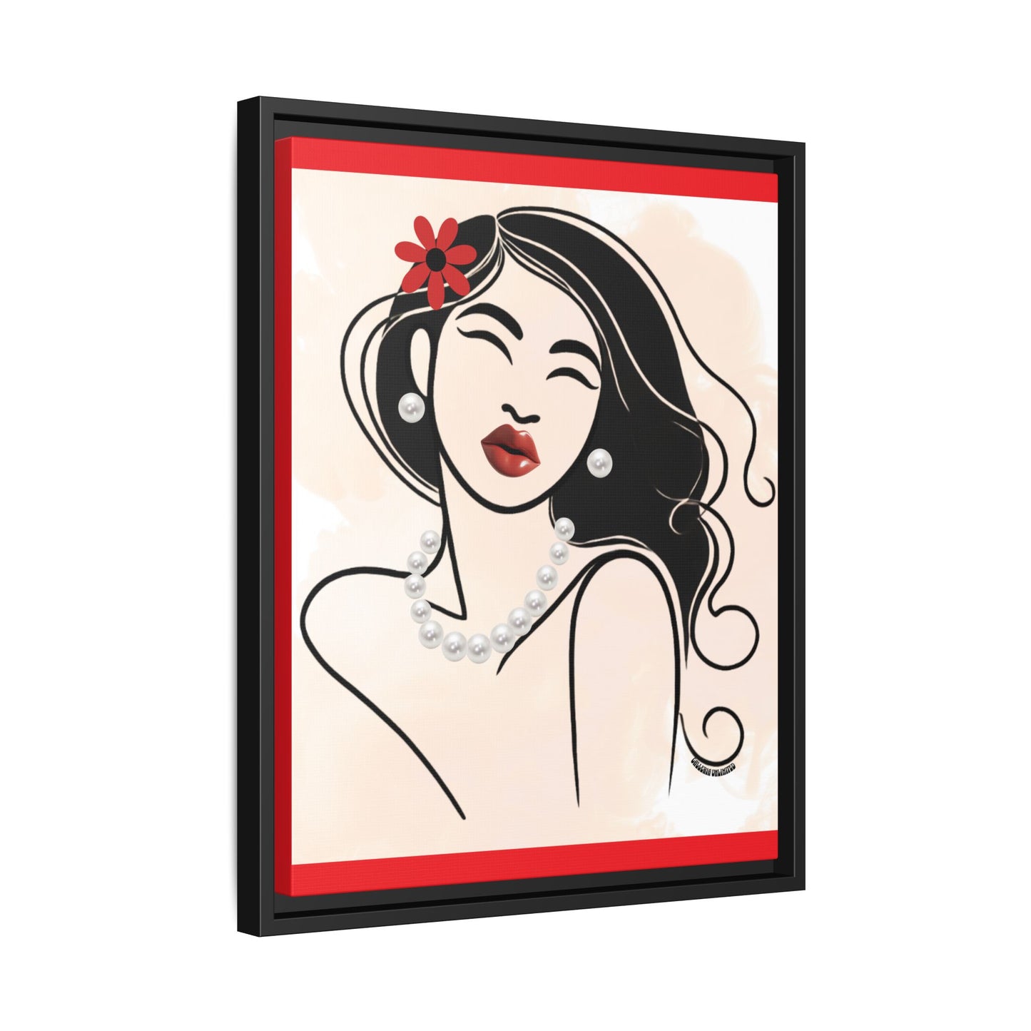 Pearls & Curls 3 | Scarlet Kiss Framed Matte Canvas Wall Art (black or white frame)