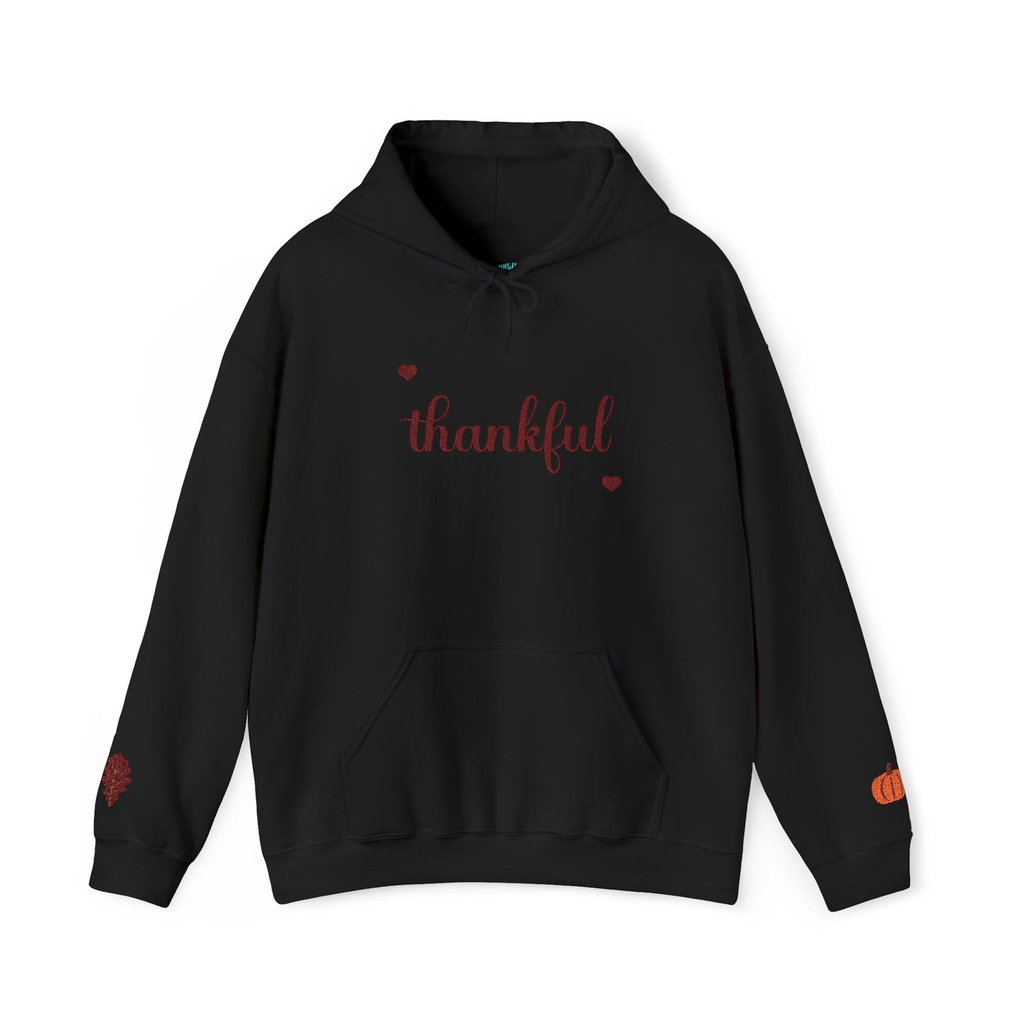 The Thankful Edit1 | Maroon Embroidered Thankful Hoodie, maroon hearts (multiple colors)