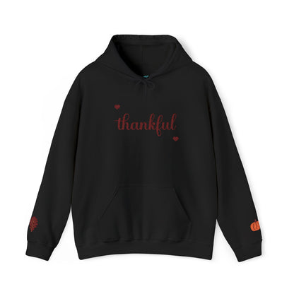 The Thankful Edit1 | Maroon Embroidered Thankful Hoodie, maroon hearts (multiple colors)