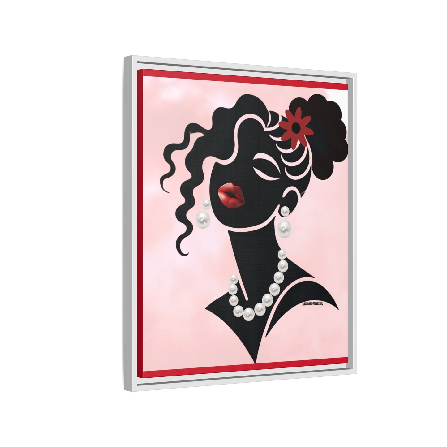 Pearls & Curls 5 | Crimson Kiss Framed Matte Canvas Wall Art (black or white frame)