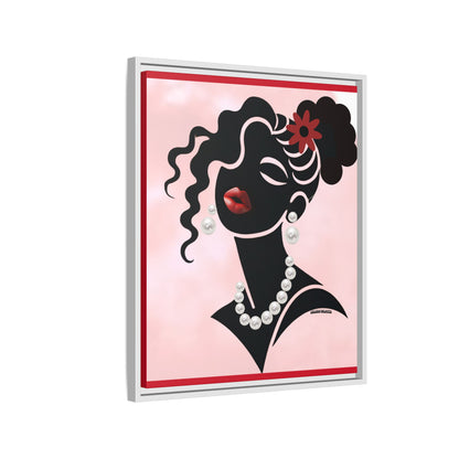 Pearls & Curls 5 | Crimson Kiss Framed Matte Canvas Wall Art (black or white frame)