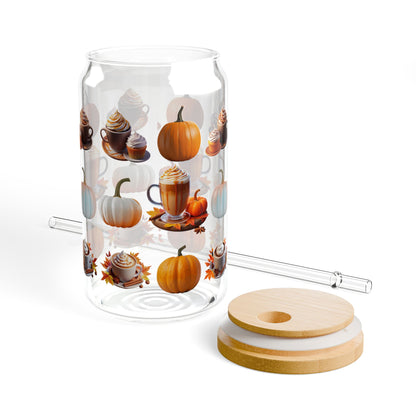 Harvest Haze 0 | Pumpkin Latte Fall Sipper Glass – 16oz Autumn Pumpkin Spice Tumbler with Straw