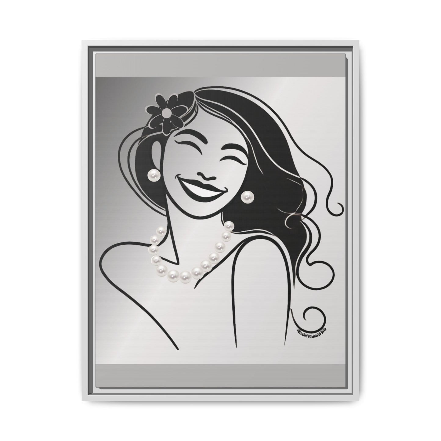 Pearls & Curls3 | Black and White - Framed Matte Canvas Art (black or white frame)