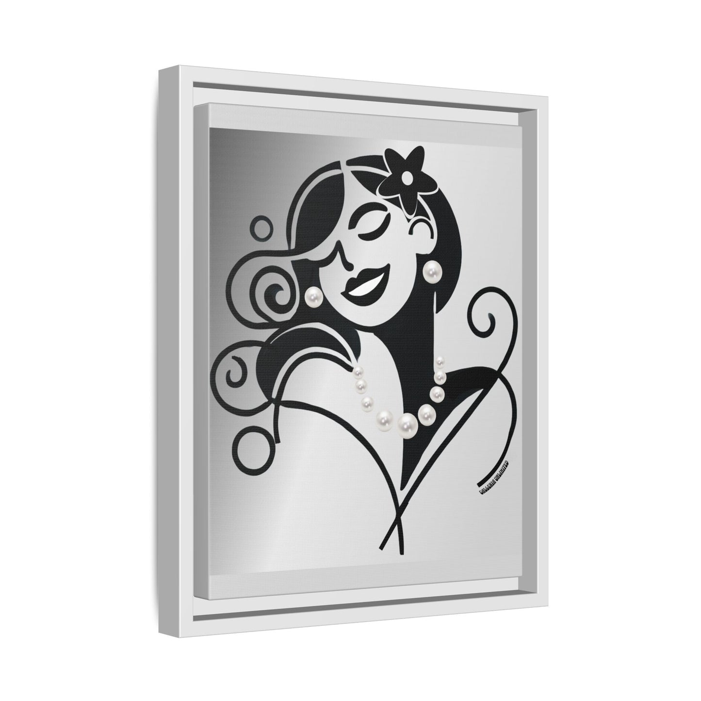 Pearls & Curls 4 | Black and White Framed Matte Canvas Wall Art (black or white frame)