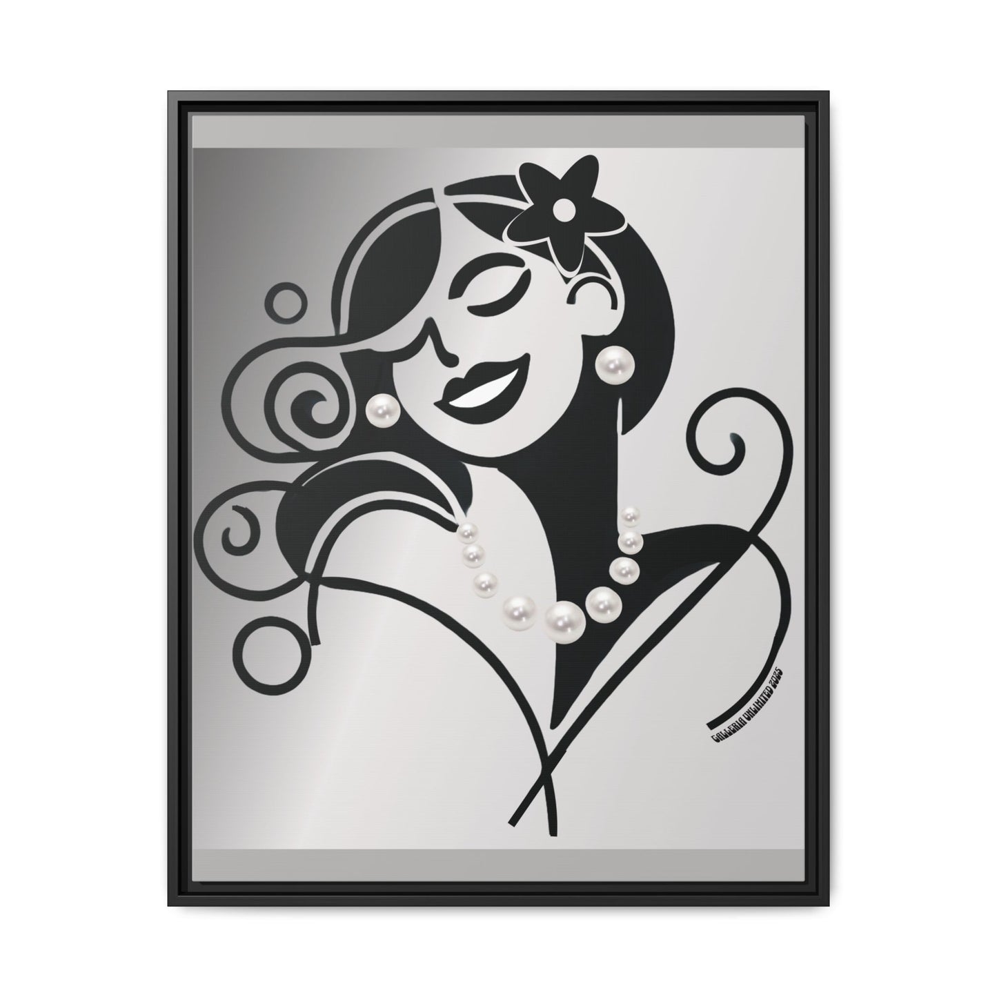 Pearls & Curls4 | Black and White - Framed Matte Canvas Art (black or white frame)