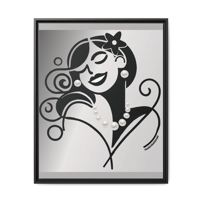 Pearls & Curls4 | Black and White - Framed Matte Canvas Art (black or white frame)