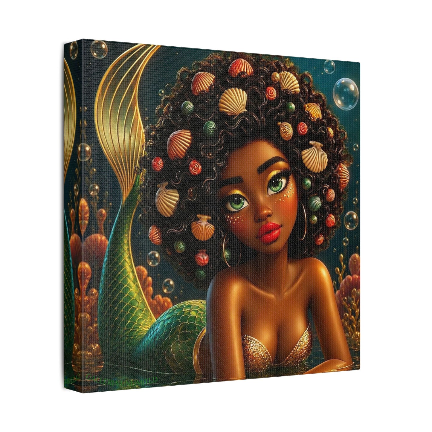 Sirens of the Gilded Sea | Emerald Sea Cavern, Satin Stretch Canvas Print