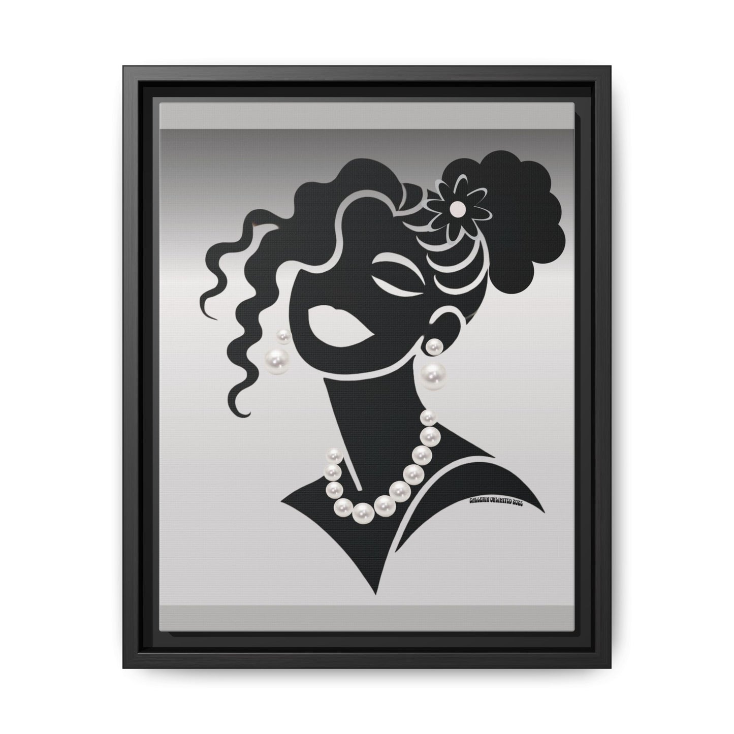 Pearls & Curls5 | Black and White - Framed Matte Canvas Art (black or white frame)