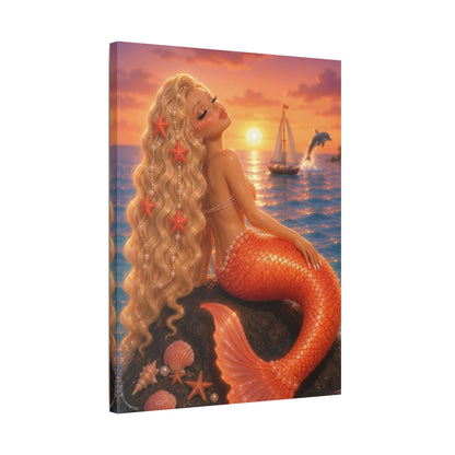 Sirens of the Gilded Sea | Amber Horizon, Satin Stretched Canvas Print