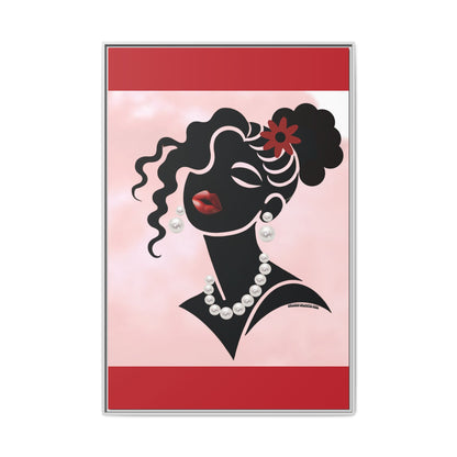 Pearls & Curls5 | Ruby Kiss - Framed Matte Canvas Art (black or white frame)