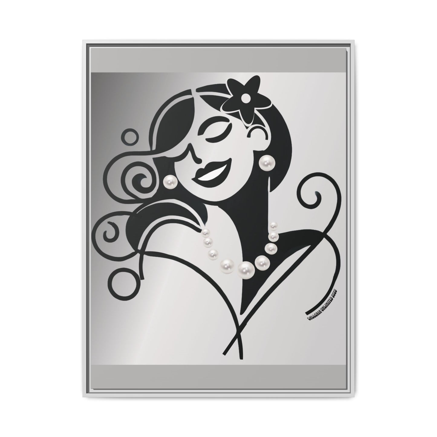 Pearls & Curls4 | Black and White - Framed Matte Canvas Art (black or white frame)