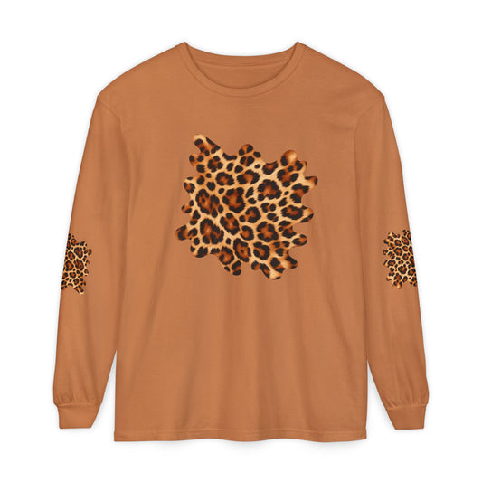 Leopard| Leopard Skin Patch Long Sleeve Tee (Elbow accents), multiple colors